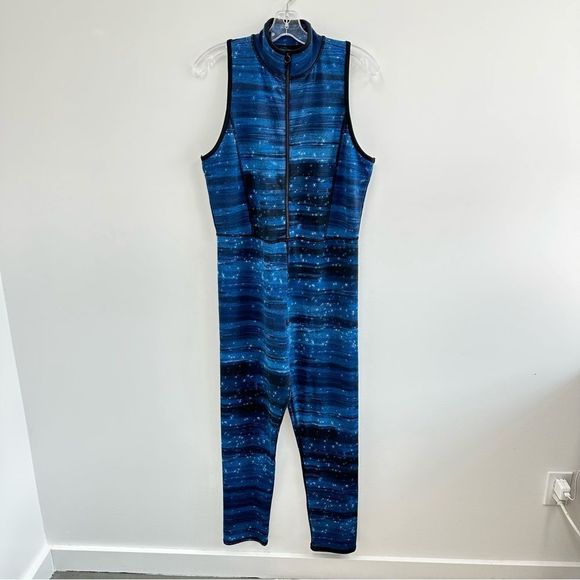 aerie Pants - Aerie Chill Play Move Galaxy Blue High Neck Front Zip Sleeveless Jumpsuit XL